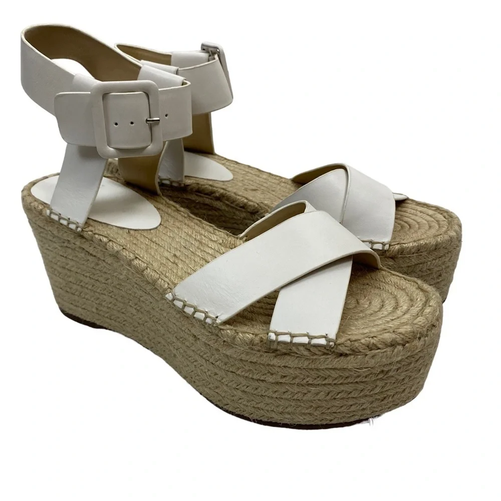 Marc Fisher Randall‎ Platform Wedge Espadrille White Leather Summer sandals 10 M